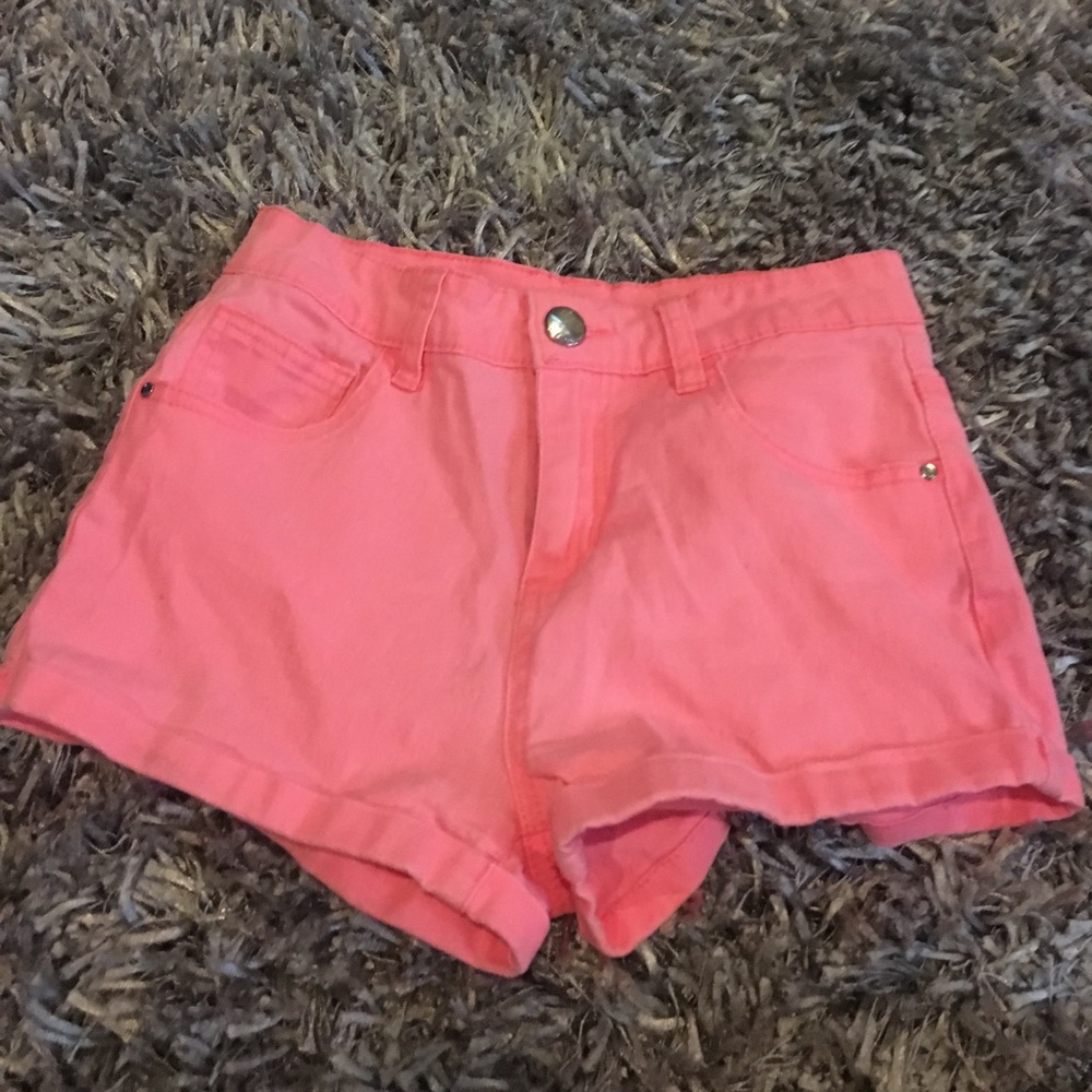 Neon pink jean shorts
